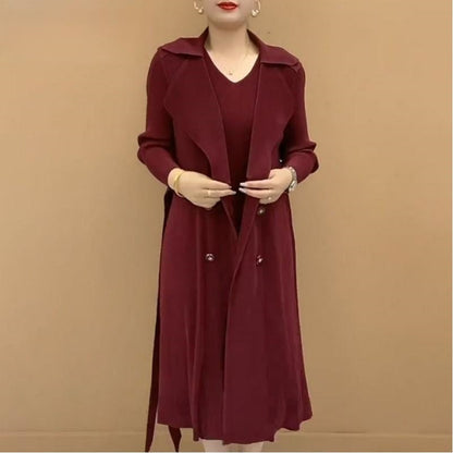 Trench-coat à Faux Deux Pièces avec Col de Costume Plissé à La Mode