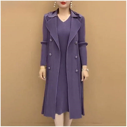 Trench-coat à Faux Deux Pièces avec Col de Costume Plissé à La Mode