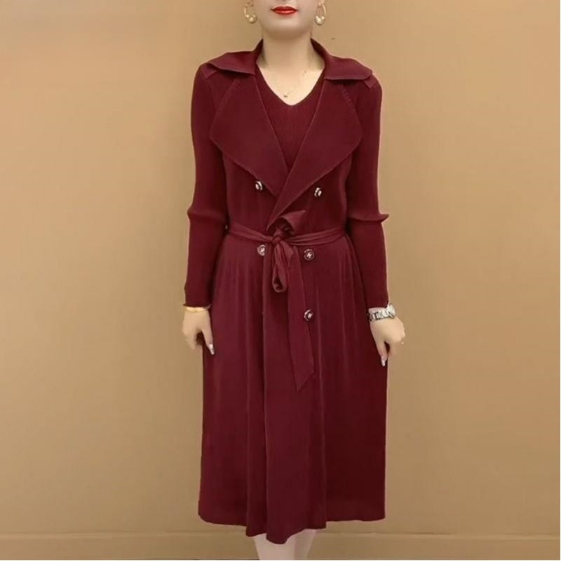 Trench-coat à Faux Deux Pièces avec Col de Costume Plissé à La Mode