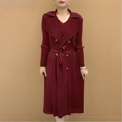 Trench-coat à Faux Deux Pièces avec Col de Costume Plissé à La Mode