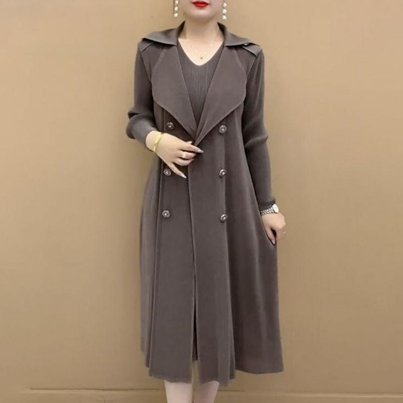 Trench-coat à Faux Deux Pièces avec Col de Costume Plissé à La Mode