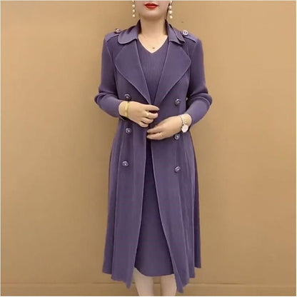 Trench-coat à Faux Deux Pièces avec Col de Costume Plissé à La Mode