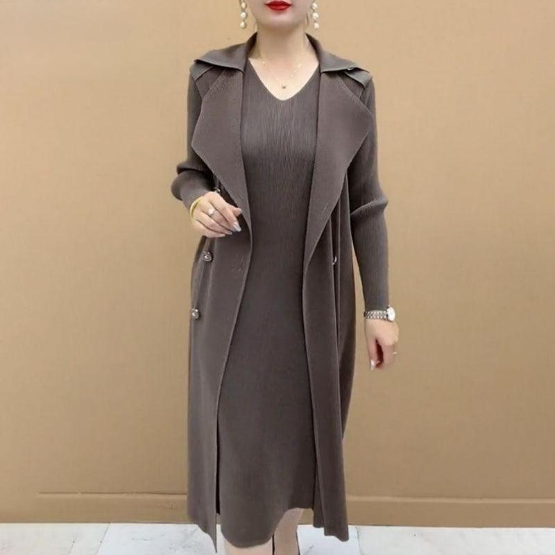 Trench-coat à Faux Deux Pièces avec Col de Costume Plissé à La Mode