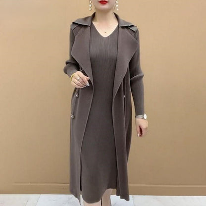 Trench-coat à Faux Deux Pièces avec Col de Costume Plissé à La Mode