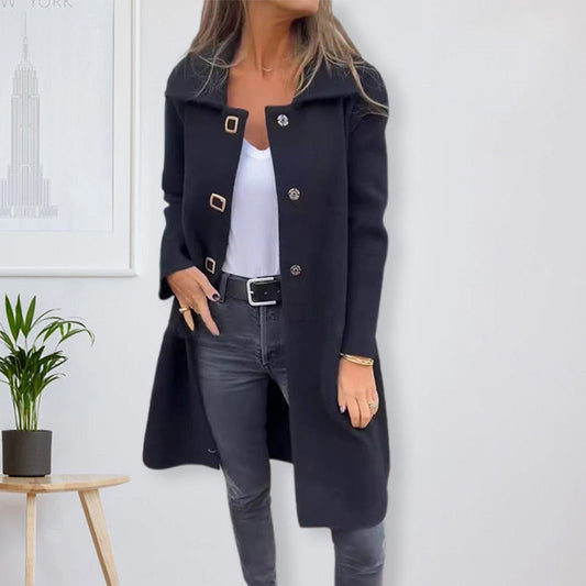 ✨Soldes d'automne et d'hiver à 51 % de réduction ✨Veste de couleur unie avec bouton à revers pour femme