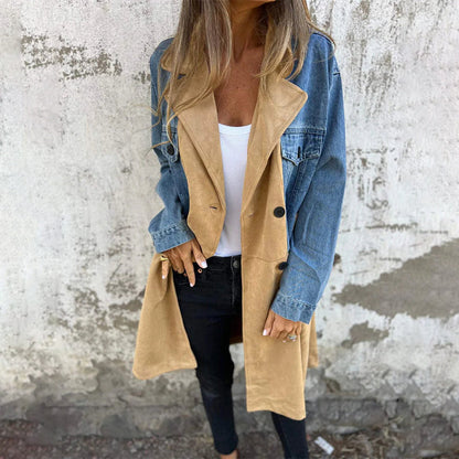Trench mi-long avec surpiqûres en jean denim
