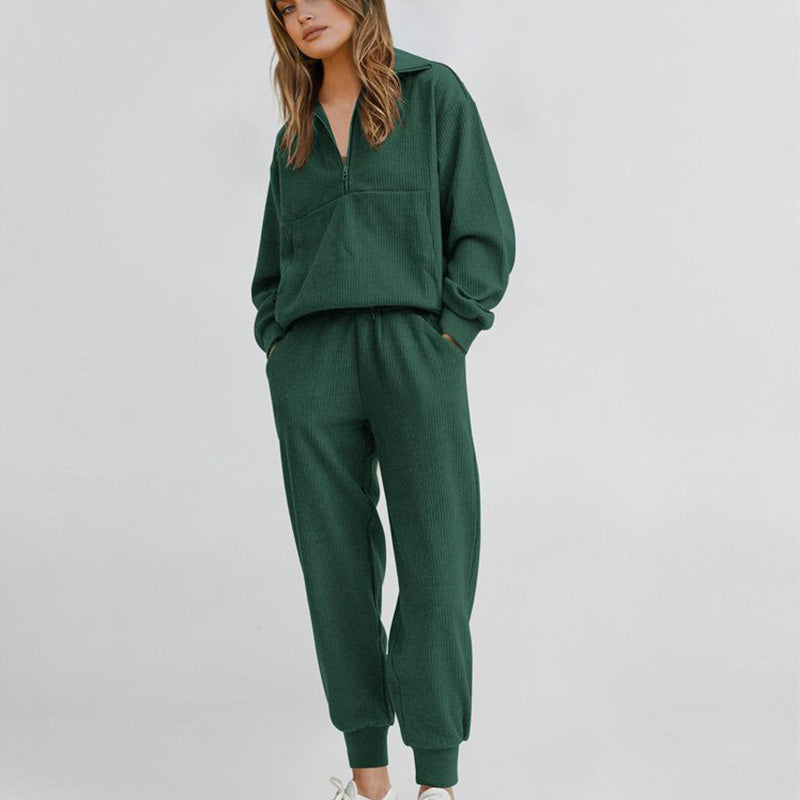 Femmes 2 épingles Ensemble de sweatshirts Manchons longs Sweatshirt à demi-zip