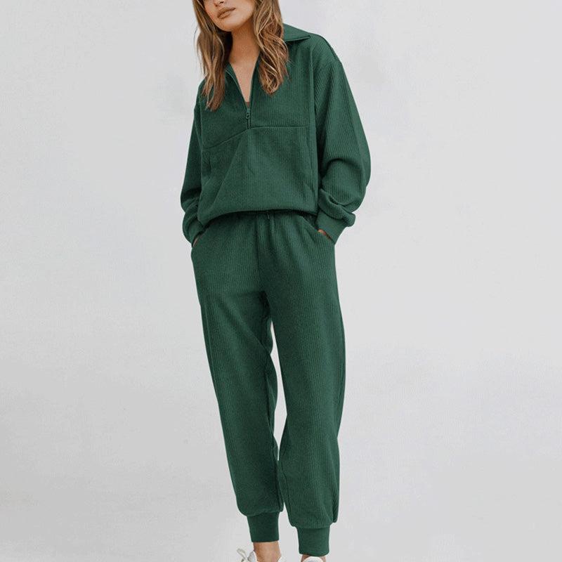 Femmes 2 épingles Ensemble de sweatshirts Manchons longs Sweatshirt à demi-zip