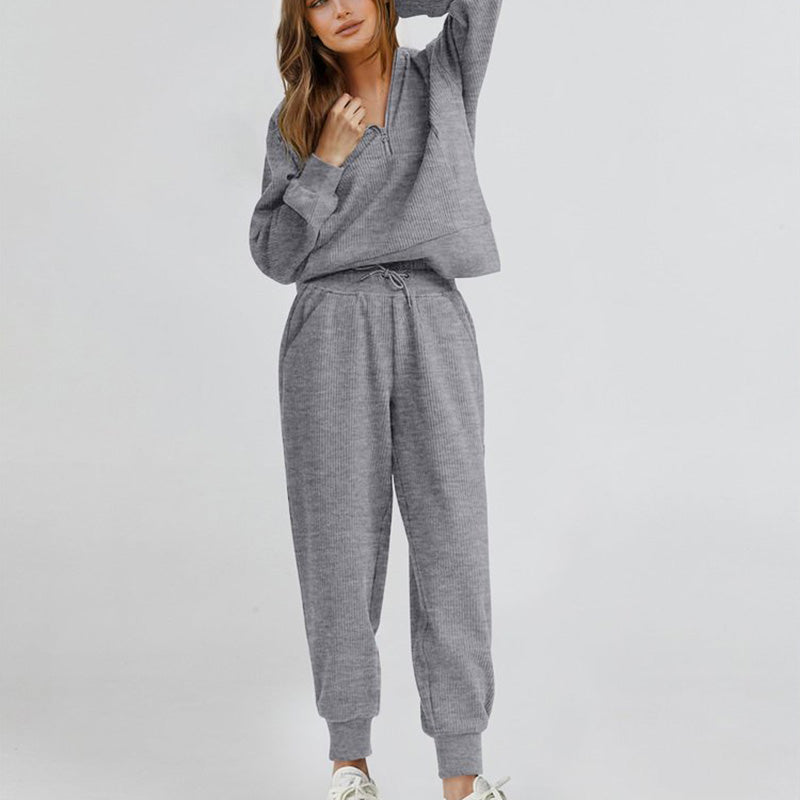 Femmes 2 épingles Ensemble de sweatshirts Manchons longs Sweatshirt à demi-zip