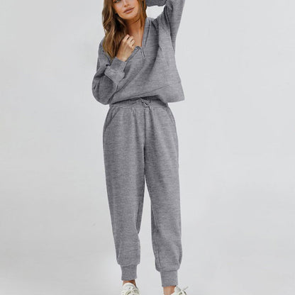 Femmes 2 épingles Ensemble de sweatshirts Manchons longs Sweatshirt à demi-zip