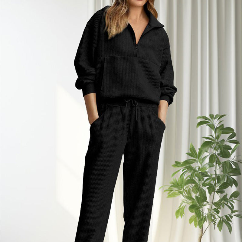 Femmes 2 épingles Ensemble de sweatshirts Manchons longs Sweatshirt à demi-zip