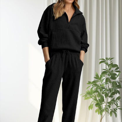 Femmes 2 épingles Ensemble de sweatshirts Manchons longs Sweatshirt à demi-zip