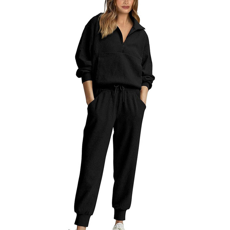 Femmes 2 épingles Ensemble de sweatshirts Manchons longs Sweatshirt à demi-zip