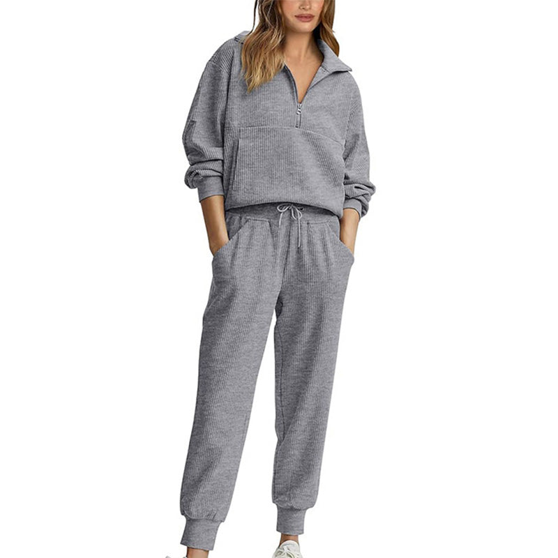 Femmes 2 épingles Ensemble de sweatshirts Manchons longs Sweatshirt à demi-zip
