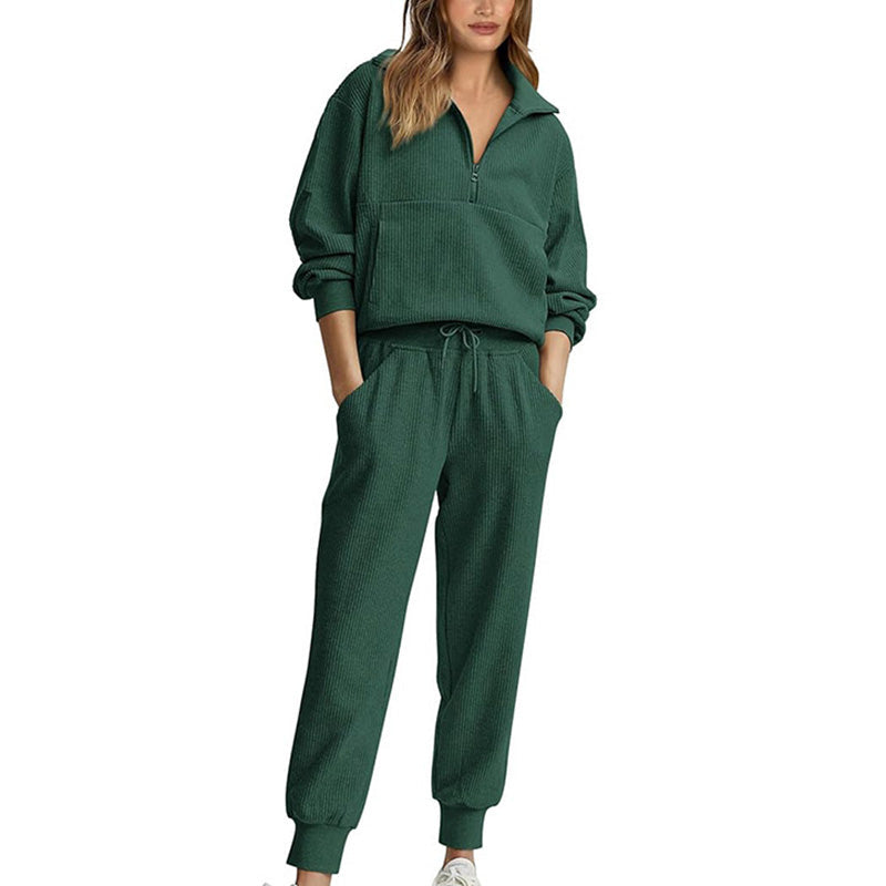 Femmes 2 épingles Ensemble de sweatshirts Manchons longs Sweatshirt à demi-zip