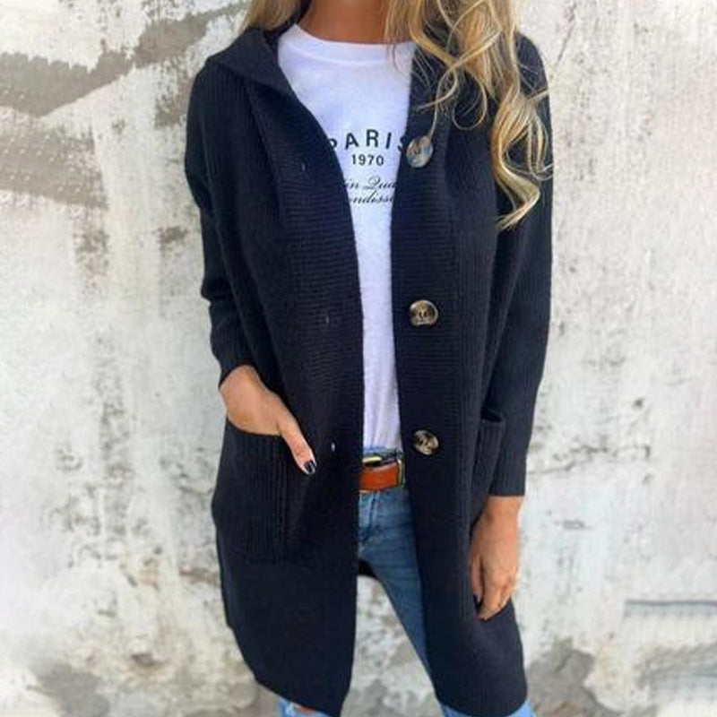 🌸 OFFRE LIMITÉE –50% ! ✨ Cardigan boutonné avec capuche pour femmes