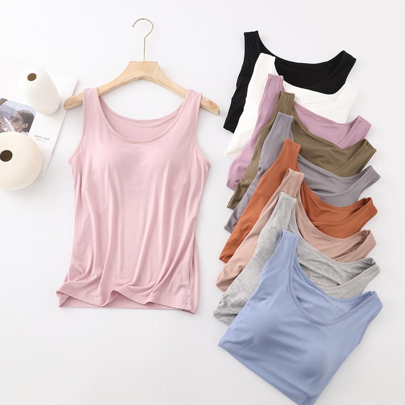 Débardeur classique en couleur unie avec soutien-gorge intégré pour femmes