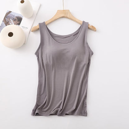 Débardeur classique en couleur unie avec soutien-gorge intégré pour femmes