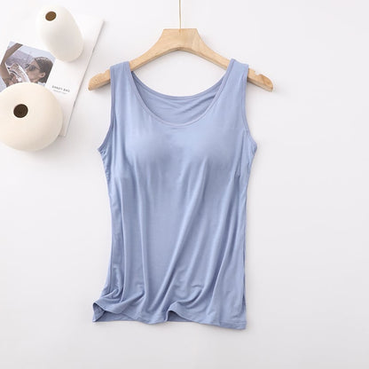Débardeur classique en couleur unie avec soutien-gorge intégré pour femmes