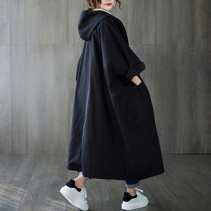 💗 Trench-coat long surdimensionné à capuche avec grandes poches