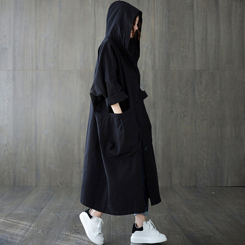 💗 Trench-coat long surdimensionné à capuche avec grandes poches