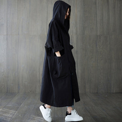 💗 Trench-coat long surdimensionné à capuche avec grandes poches