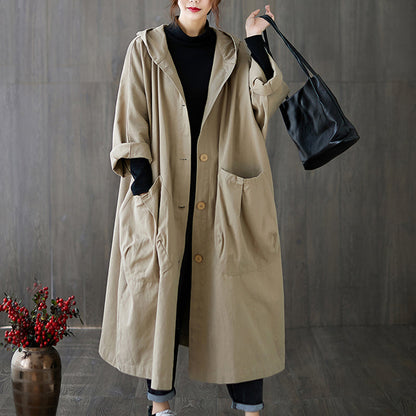 💗 Trench-coat long surdimensionné à capuche avec grandes poches