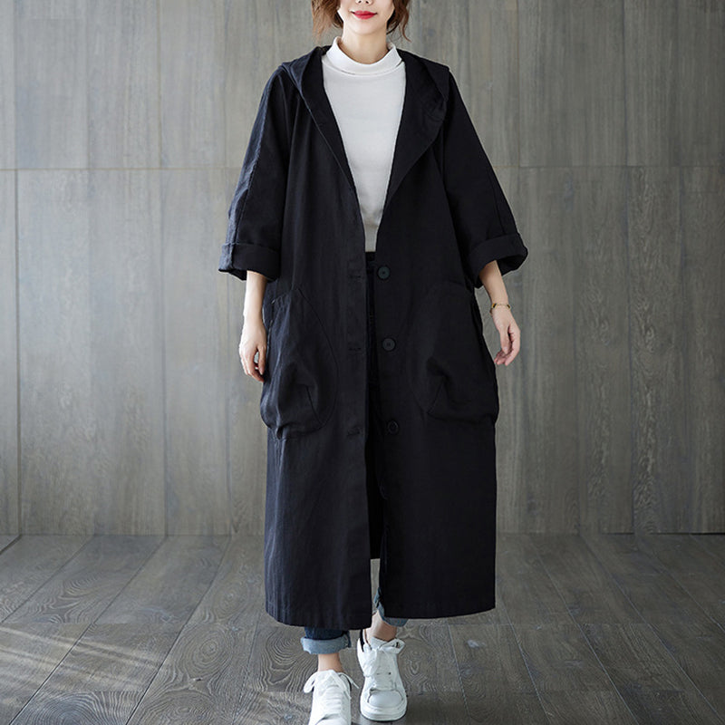💗 Trench-coat long surdimensionné à capuche avec grandes poches