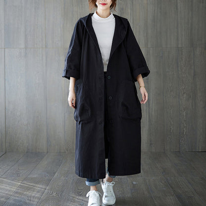 💗 Trench-coat long surdimensionné à capuche avec grandes poches