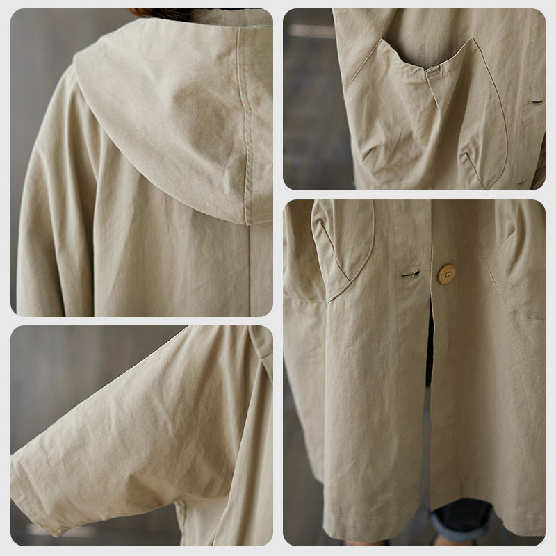 💗 Trench-coat long surdimensionné à capuche avec grandes poches