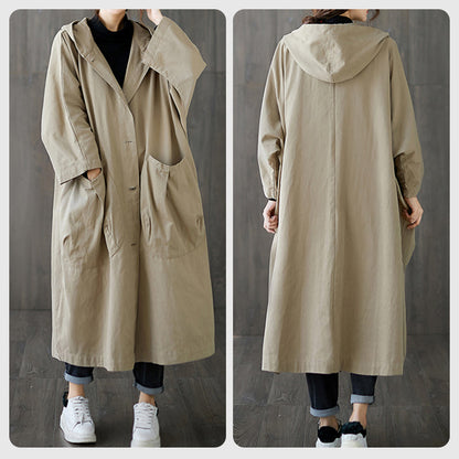 💗 Trench-coat long surdimensionné à capuche avec grandes poches