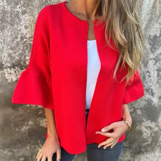 💃Veste à manches courtes à col rond et à manches évasées pour femmes💝