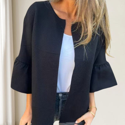 💃Veste à manches courtes à col rond et à manches évasées pour femmes💝