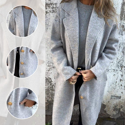 Manteau long à manches longues pour femmes avec col rabattu, épais