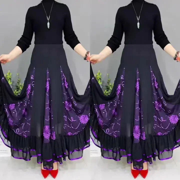 🌷🌹Nouvelle jupe de danse à taille haute brodée Longue Puffy