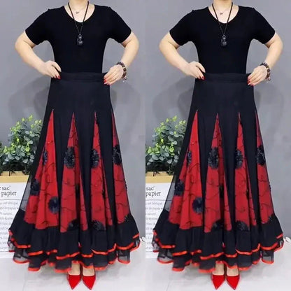 🌷🌹Nouvelle jupe de danse à taille haute brodée Longue Puffy