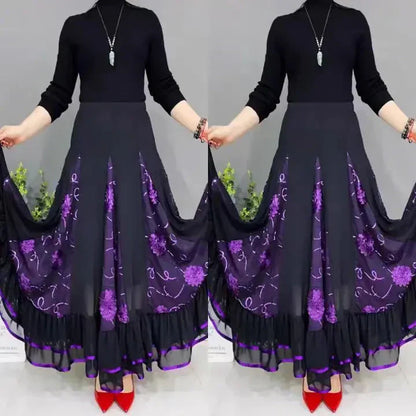 🌷🌹Nouvelle jupe de danse à taille haute brodée Longue Puffy