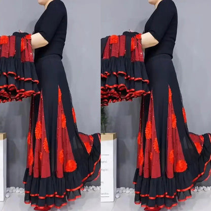 🌷🌹Nouvelle jupe de danse à taille haute brodée Longue Puffy
