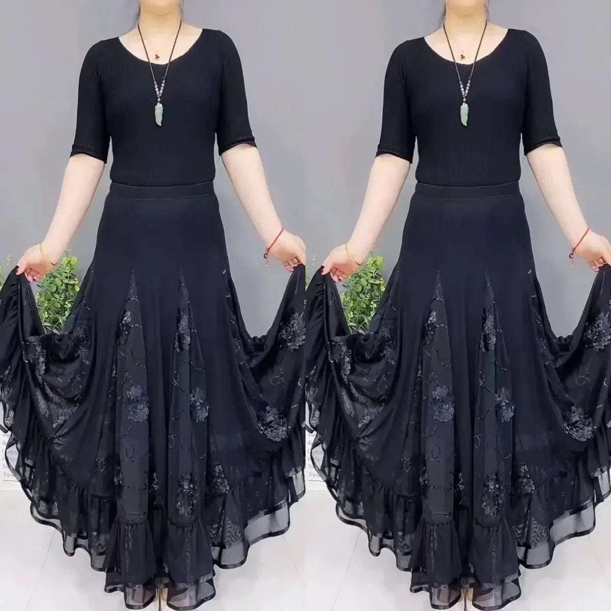 🌷🌹Nouvelle jupe de danse à taille haute brodée Longue Puffy
