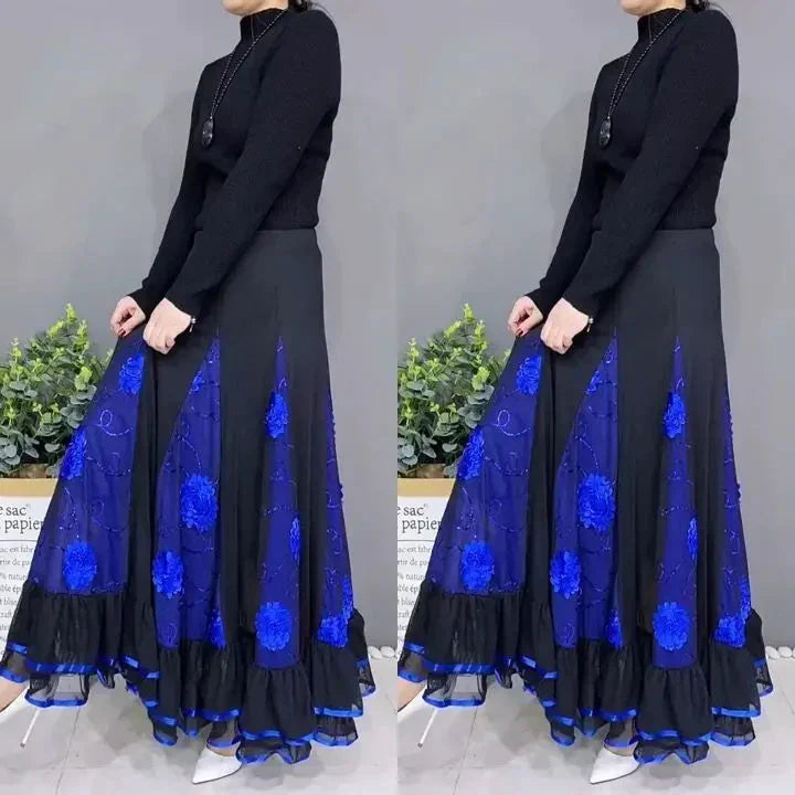 🌷🌹Nouvelle jupe de danse à taille haute brodée Longue Puffy