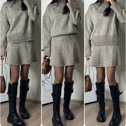 🍁Nouveauté automne  👗🍂Ensemble pull 2 pièces : haut à manches longues et mini-jupe