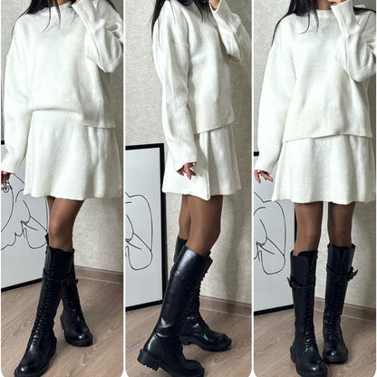 🍁Nouveauté automne  👗🍂Ensemble pull 2 pièces : haut à manches longues et mini-jupe