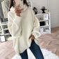 Pull en Tricot Ample à Col Roulé de Couleur Unie pour Femmes