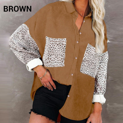 Veste Décontractée à Boutons avec Imprimé Léopard pour Femme