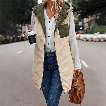 💃Excellent cadeau ! 💝Gilet réversible d'automne pour femmes, sans manches, en fausse laine polaire