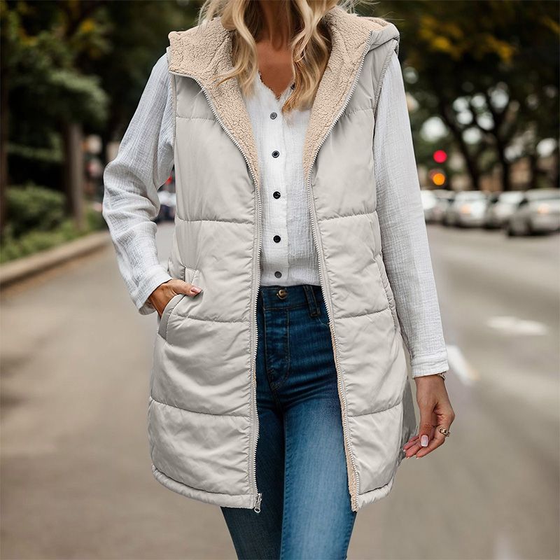 💃Excellent cadeau ! 💝Gilet réversible d'automne pour femmes, sans manches, en fausse laine polaire