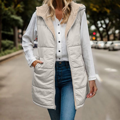 💃Excellent cadeau ! 💝Gilet réversible d'automne pour femmes, sans manches, en fausse laine polaire