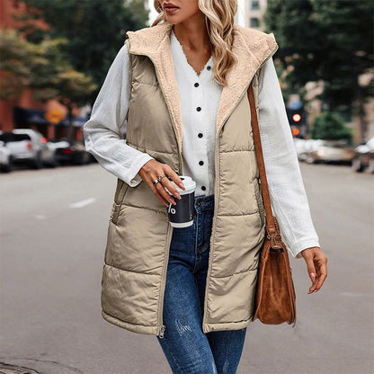 💃Excellent cadeau ! 💝Gilet réversible d'automne pour femmes, sans manches, en fausse laine polaire