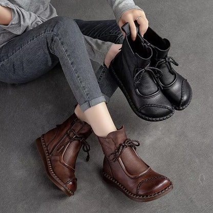 Bottines Vintage Élegantes en Cuir pour Femmes