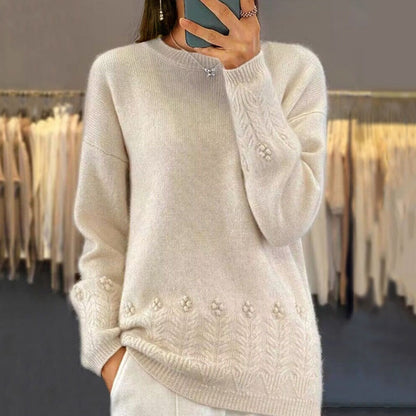 Pull tricoté rétro de couleur unie à col rond pour femmes